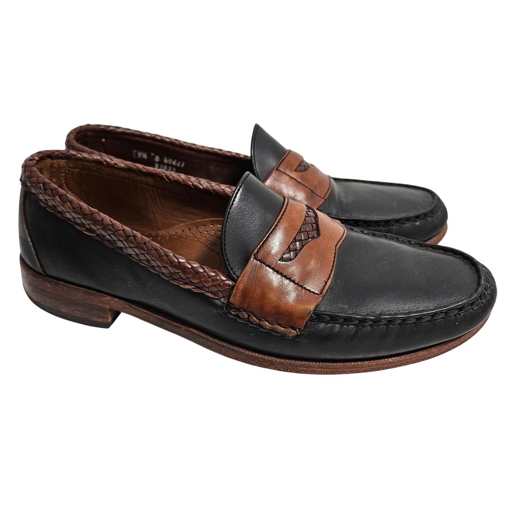 Allen Edmonds Rye NY Leather Penny Loafers Mens 9.5 B Black Brown Braided USA